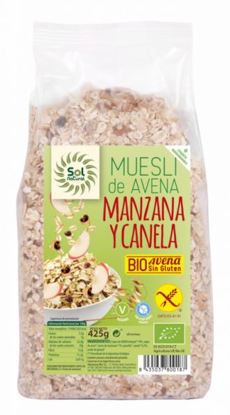 MUESLI AVEIA MAÇÃ CANELA SEM GLÚTEN BIO 425 g