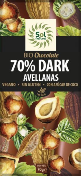 BIO CHOCOLATE PRETO 70% AVELÃS TABLET 70 g