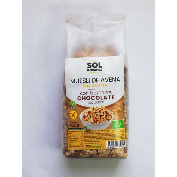 MUESLI DE AVEIA COM CHOCOLATE ORGÂNICO SEM GLÚTEN 425 g