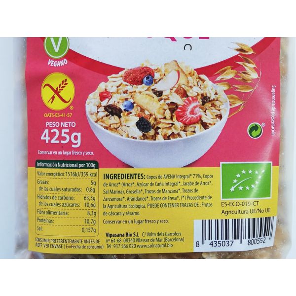 FRUTAS ORGÂNICAS DA FLORESTA MUESLI DE AVEIA SEM GLÚTEN 425 g Img 2