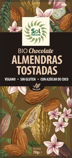 BIOLOGISCHE GEROOSTERDE AMANDELCHOCOLADETABLET 70 g