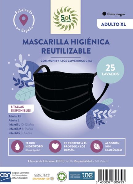 MASCHERINA NERA ADULTO +12 ANNI 1/u - Sol Natural