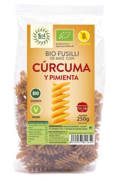 FUSILLI CORN TURMERIC PEPPER GLUTEN FREE BIO GLUTEN 250 g