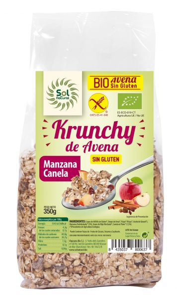 KRUNCHIG EKOLOGISK ÄPPEL-KANEL GLUTENFRI HAVRE 350 g