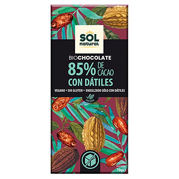 Bio-Schokolade 85 % mit Datteln 70 g - Sol Natural