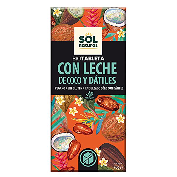 Chocolate ao leite com coco e tâmaras 70 g