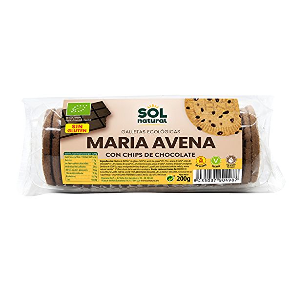 Biscoitos Maria de Aveia Sem Glúten com BIO Choco Chips 200 g