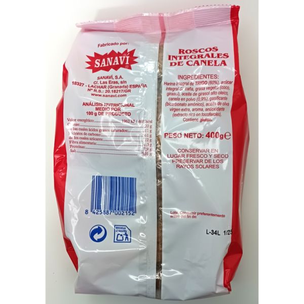 Rolinhos integrais de canela 400gr - SANAVI Img 3