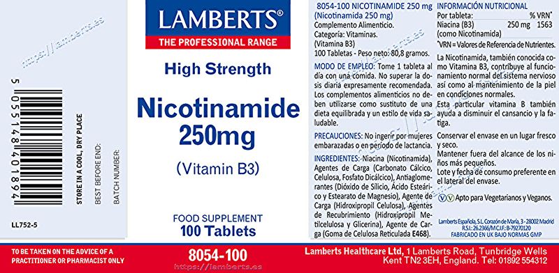 Nicotinamiva (Vitamin B3) 100 Capsules - LAMBERTS Img 2