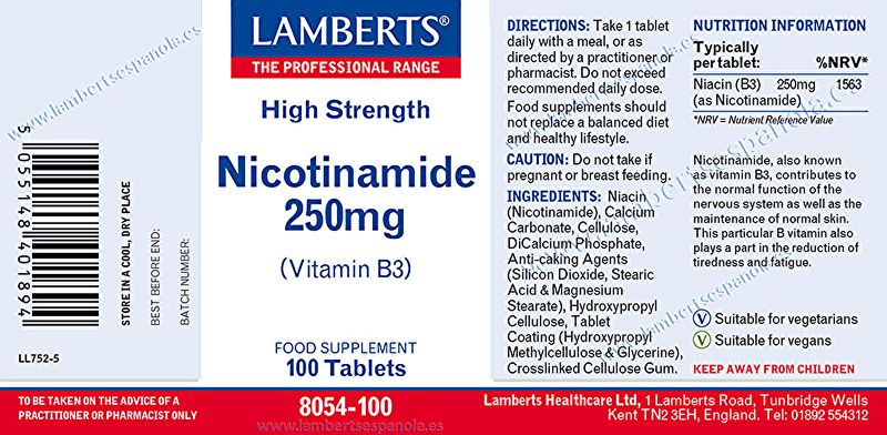 Nicotinamiva (Vitamin B3) 100 Capsules - LAMBERTS Img 3