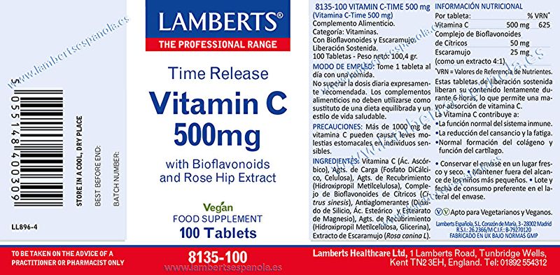 Vitamin C 500mg with Bioflavonoids 100 Tabs. Reduces tiredness and fatigue. Img 2