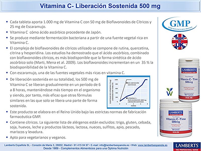 Vitamina C 500mg amb Bioflavonoides 100 Tabs. Disminueix el cansament i la fatiga. Img 5