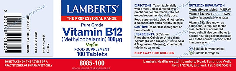 Vitamin B12 100 Tablets - LAMBERTS Img 3