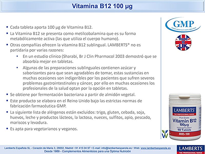 Vitamina B12 100 Tabletas - LAMBERTS Img 5