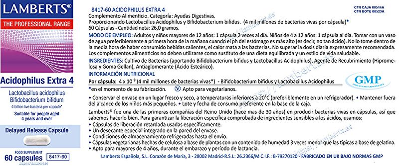 Acidophilus Extra 4 60 Cápsulas - LAMBERTS Img 2