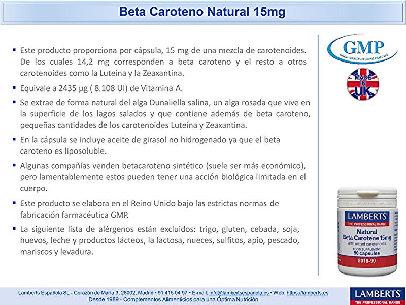 Beta Caroteno Natural 90 Cápsulas - LAMBERTS Img 5