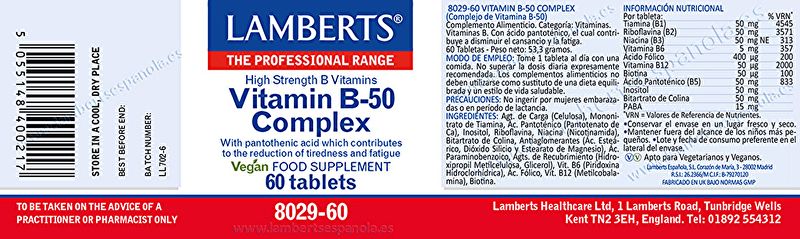 Complesso di vitamina B-50 60 capsule - LAMBERTS Img 2