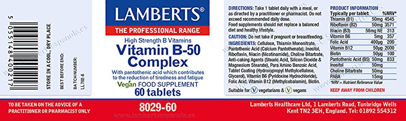 Complesso di vitamina B-50 60 capsule - LAMBERTS Img 3