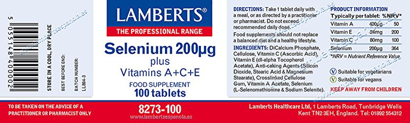 Seleni 200 i Vitamines A,C,E 100 Tabletes Img 3