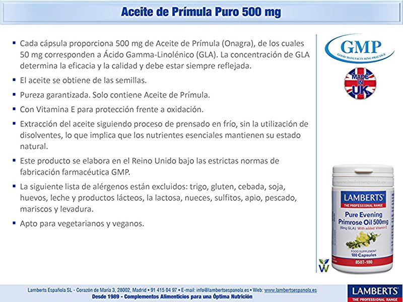 Aceite de Prímula 180 Cápsulas - LAMBERTS Img 4