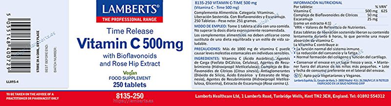 Vitamina C 500mg amb Bioflavonoides 250 Tabs Alliberament Sostenit Img 3