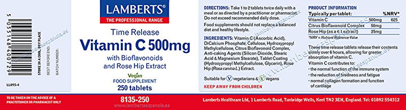 Vitamin C 500mg med Bioflavonoider 250 Tabs Sustained Release Img 4