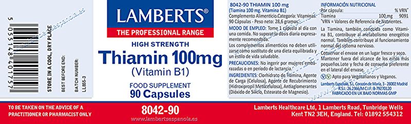 Thiamine (Vitamine B1) 90 Gélules - LAMBERTS Img 2