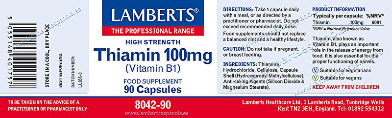 Thiamine (Vitamine B1) 90 Gélules - LAMBERTS Img 3