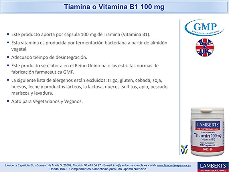 Tiamin (Vitamin B1) 90 kapslar - LAMBERTS Img 5