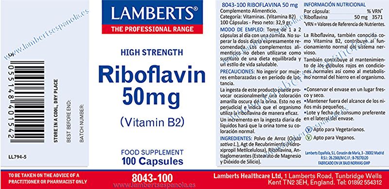 Riboflavin (Vitamin B2) 100 Capsules - LAMBERTS Img 2