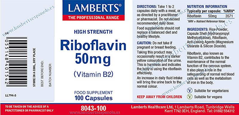 Riboflavine (Vitamine B2) 100 Gélules - LAMBERTS Img 3