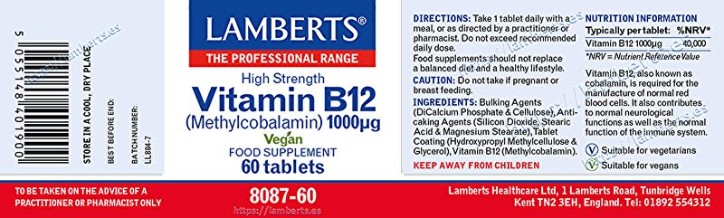 Vitamin B12 60 Tablets - LAMBERTS Img 3