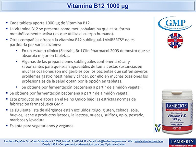 Vitamina B12 60 Tabletas - LAMBERTS Img 5