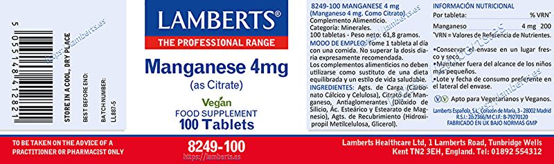 Mangaan 100 capsules. Grotere absorptie - LAMBERTS Img 2