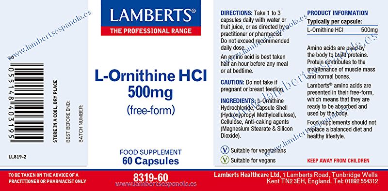 L-Ornithine 500 mg 60 Gélules - LAMBERTS Img 3