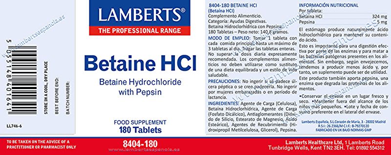 Betain HCl med Pepsin 180 tabletter - LAMBERTS Img 2