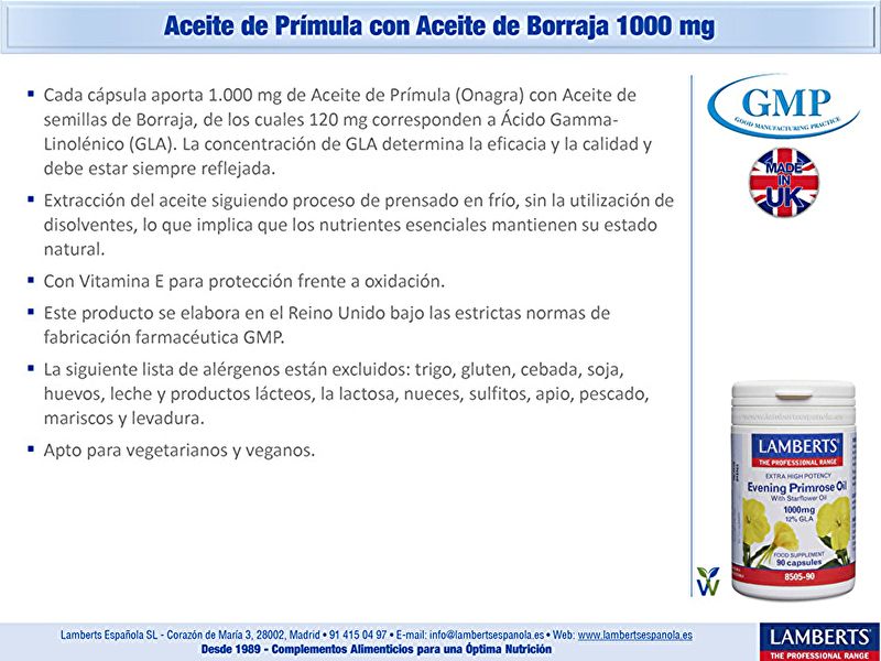 Aceite de Prímula 90 Cápsulas - LAMBERTS Img 4