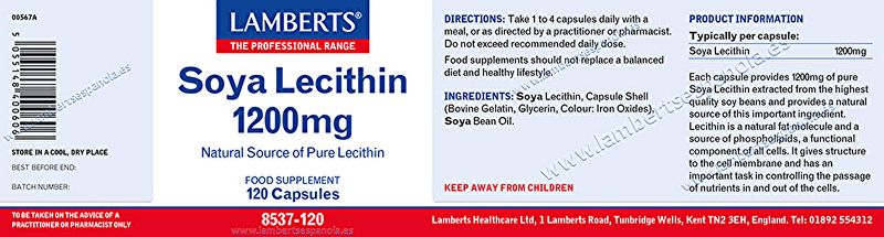 Soy Lecithin 120 Capsules - LAMBERTS Img 2