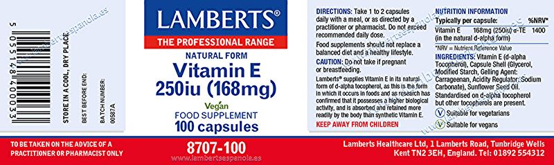 Vitamin E 250 IE 100 kapslar - LAMBERTS Img 3