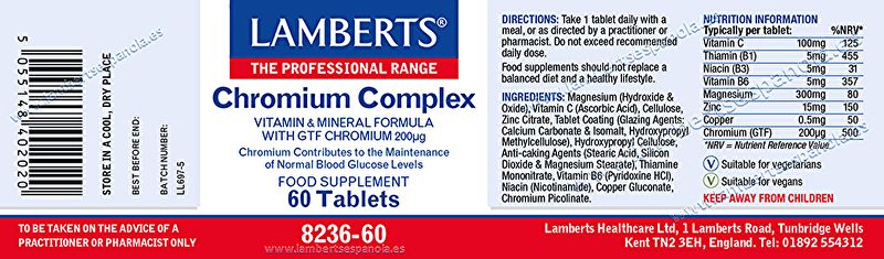 Chromium Complex 60 Tablets - LAMBERTS Img 3