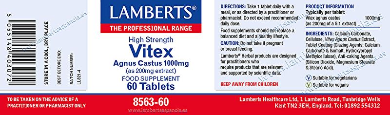 Vitex Agnus Castus 60 Tabletas 1000mg. Proporciona 200 mg extracto 5:1 Img 3