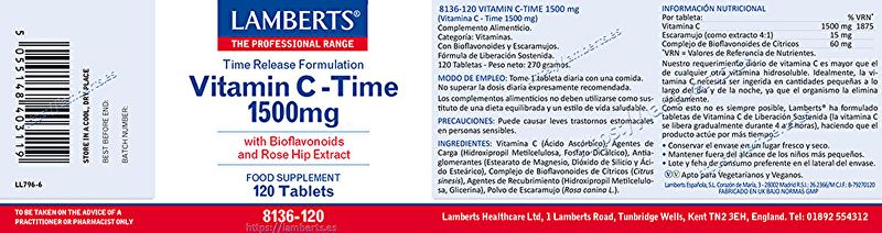 Vitamin C 1500mg with Bioflavonoids 120 Tabs. Sustained Release Img 2