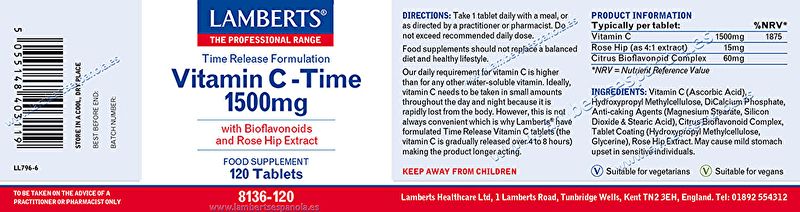 Vitamin C 1500mg with Bioflavonoids 120 Tabs. Sustained Release Img 3