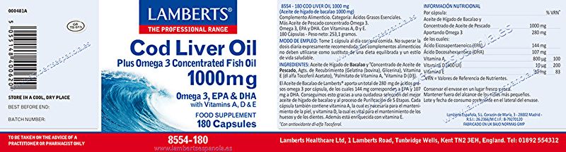 Olio di fegato di merluzzo 180 capsule - LAMBERTS Img 2