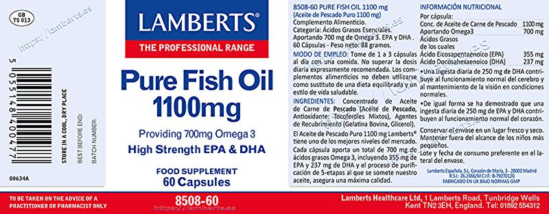 Aceite de Pescado Puro 60 Cápsulas - LAMBERTS Img 2