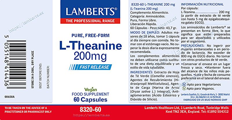 L-Teanina 200 mg 60 Cápsulas - LAMBERTS Img 2