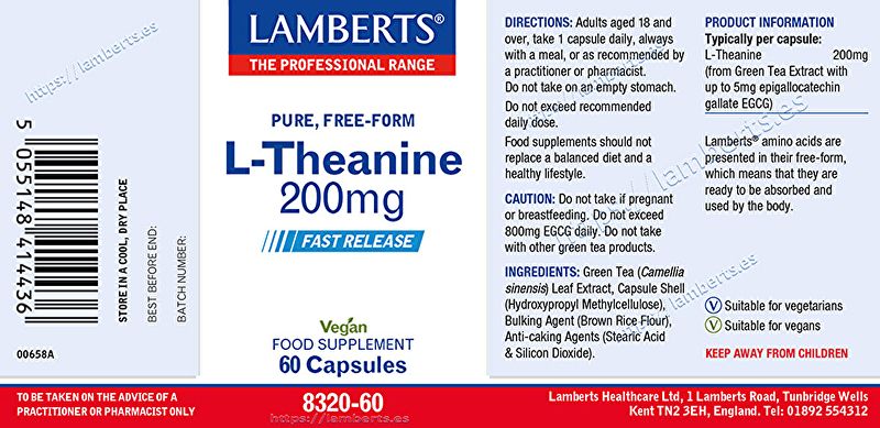 L-Teanina 200 mg 60 Cápsulas - LAMBERTS Img 3