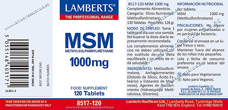 MSM 120 comprimidos - LAMBERTS Img 2