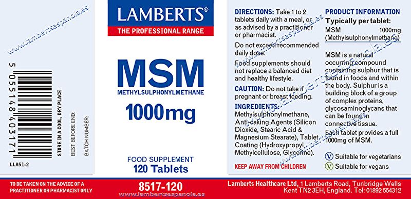 MSM 120 Tablets - LAMBERTS Img 3