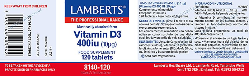 Vitamin D3 400 IE 120 Tabletten - LAMBERTS Img 2